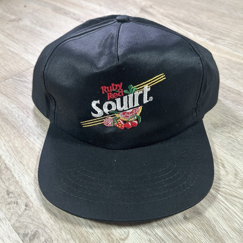 VTG 80s 90s Ruby Red Squirt Snapback Hat Soda Black Sportcap